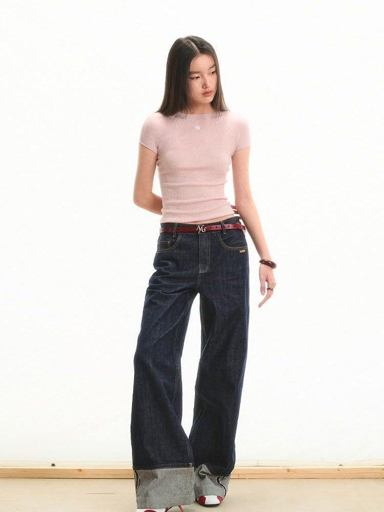 NAWSNOTAWEAR High Waist Loose Wide Leg Casual Raw Indigo Durable Straight Leg Jeans