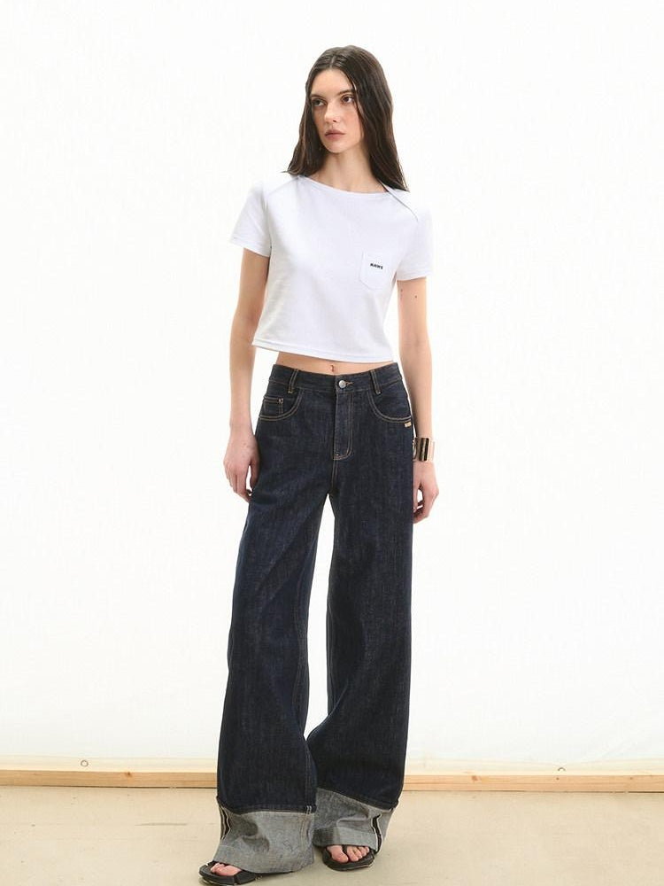 NAWSNOTAWEAR High Waist Loose Wide Leg Casual Raw Indigo Durable Straight Leg Jeans