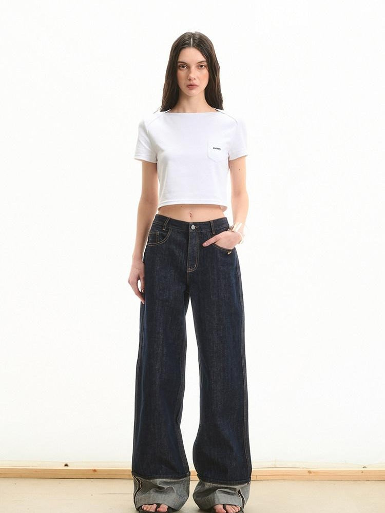NAWSNOTAWEAR High Waist Loose Wide Leg Casual Raw Indigo Durable Straight Leg Jeans
