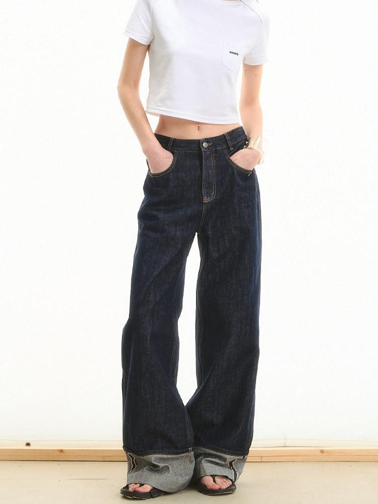 NAWSNOTAWEAR High Waist Loose Wide Leg Casual Raw Indigo Durable Straight Leg Jeans