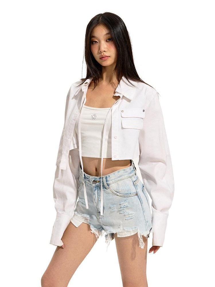 NAWSNOTAWEAR High Waist Ripped Asymmetrical Slim Light Wash Women Zipper Fly Denim Shorts