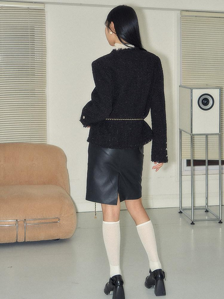 NAWSNOTAWEAR High Waist Straight Solid Black Logo Viscose Blend Sleek Office Mini Skirts