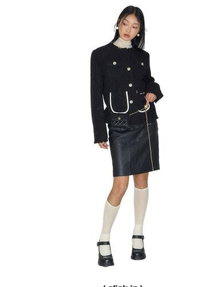 NAWSNOTAWEAR High Waist Straight Solid Black Logo Viscose Blend Sleek Office Mini Skirts