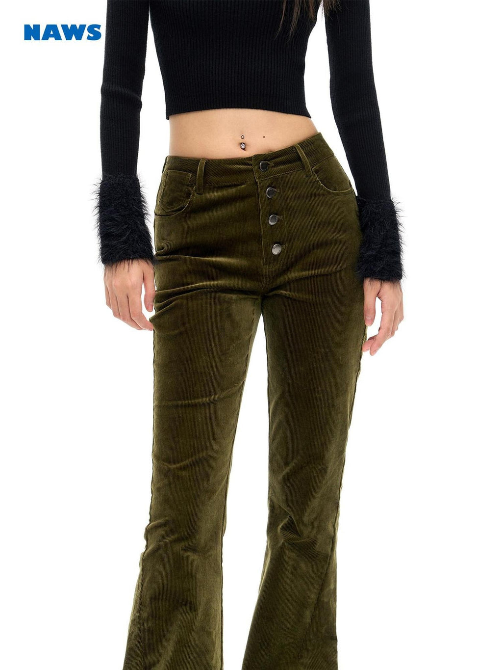 NAWSNOTAWEAR High Waist Stretch Cotton Subtle Flare Workwear Womens Pine Green Flared Pants