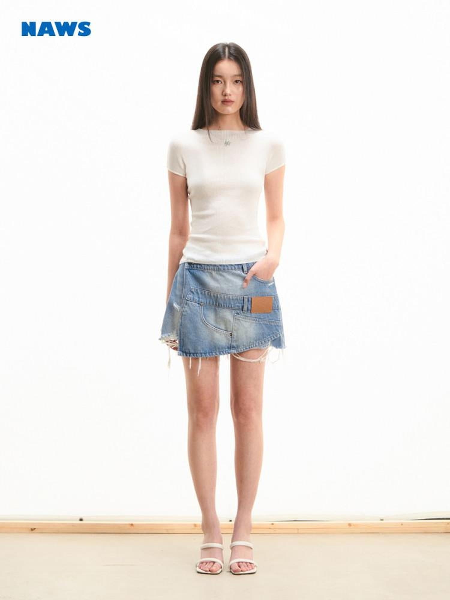 NAWSNOTAWEAR High Waist Wide Leg Gem Blue Zipper Casual Loose Fit No Stretch Denim Shorts