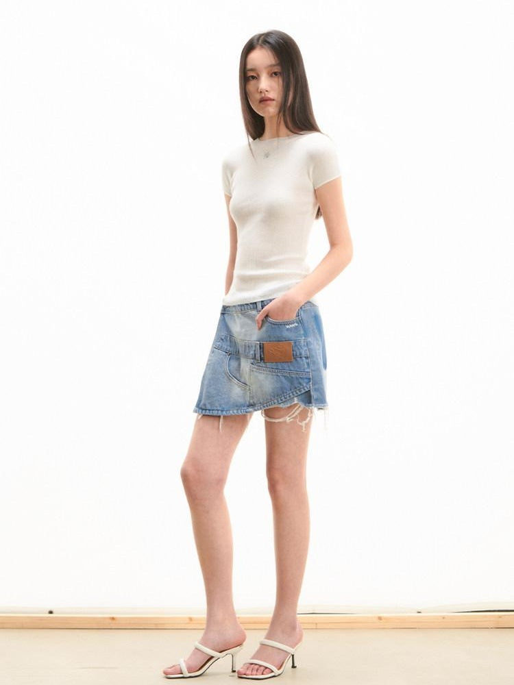 NAWSNOTAWEAR High Waist Wide Leg Gem Blue Zipper Casual Loose Fit No Stretch Denim Shorts