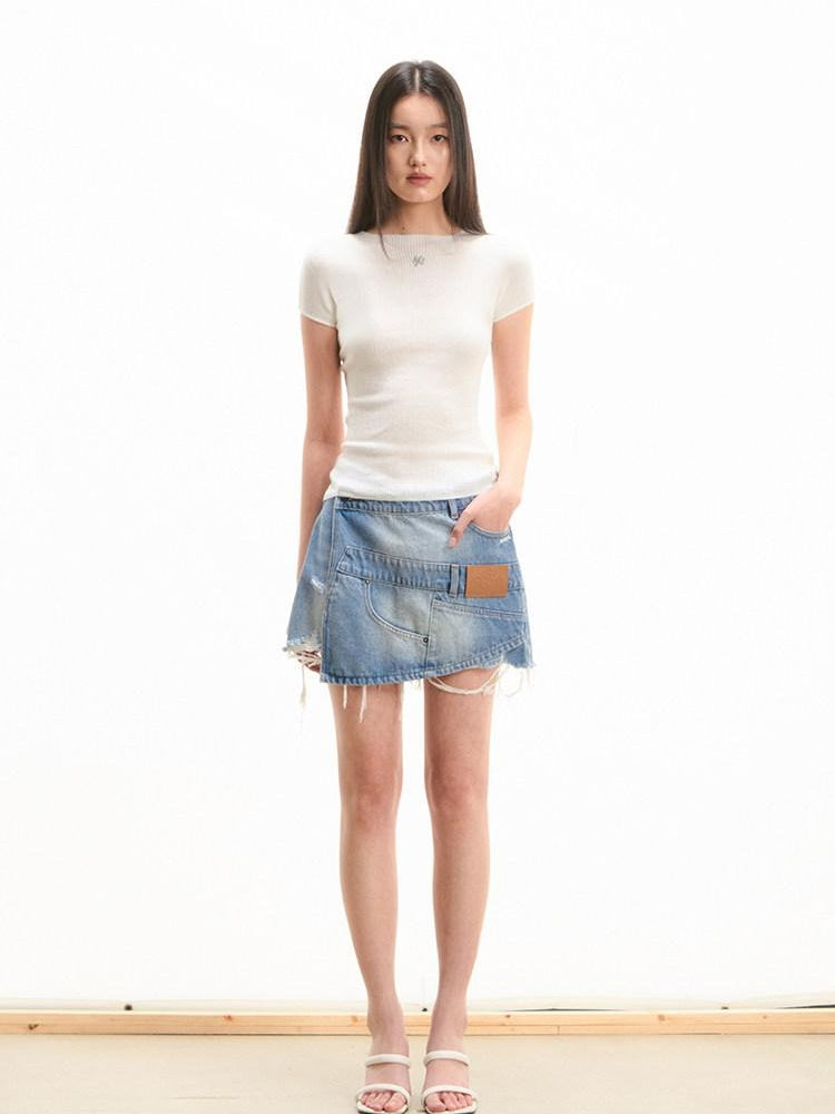 NAWSNOTAWEAR High Waist Wide Leg Gem Blue Zipper Casual Loose Fit No Stretch Denim Shorts