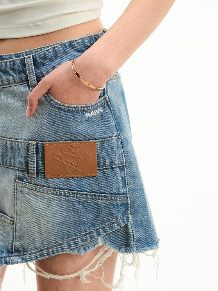 NAWSNOTAWEAR High Waist Wide Leg Gem Blue Zipper Casual Loose Fit No Stretch Denim Shorts