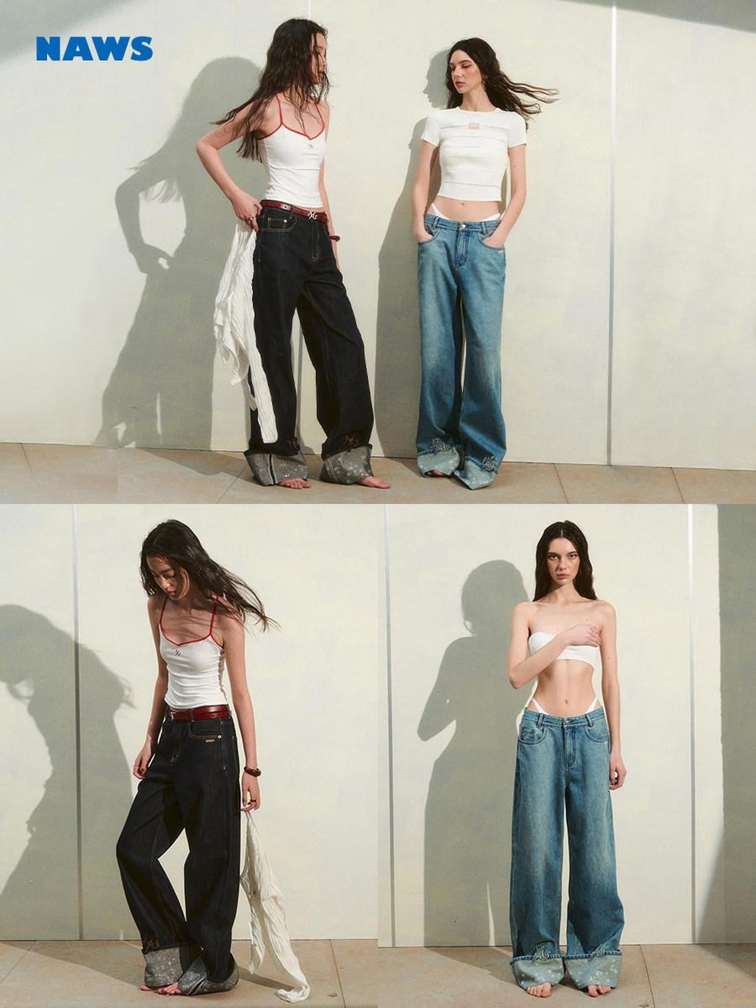 NAWSNOTAWEAR High Waist Zip Fly Casual Loose Fit Women Bristol Blue Wide Leg Jeans