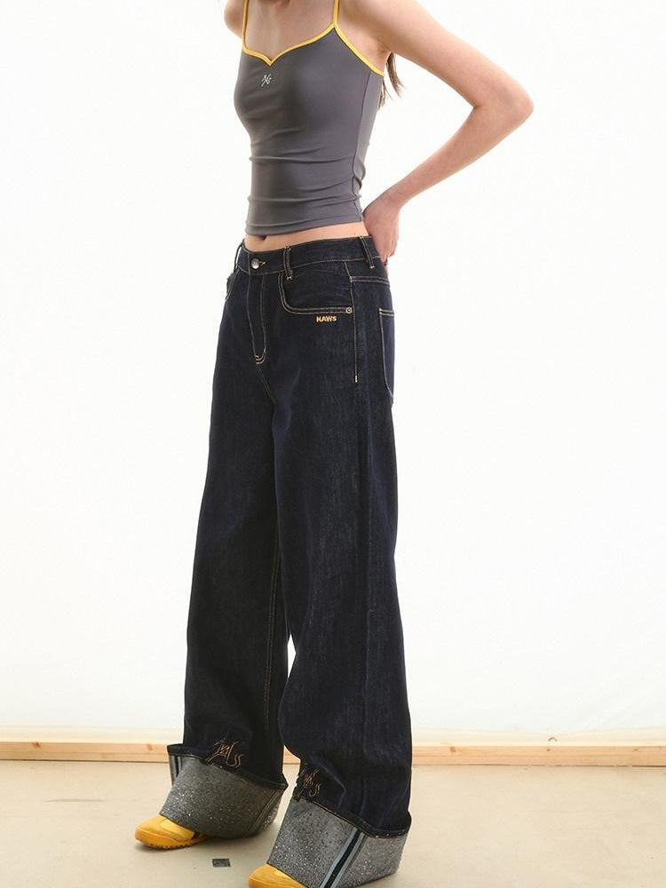 NAWSNOTAWEAR High Waist Zip Fly Casual Loose Fit Women Bristol Blue Wide Leg Jeans