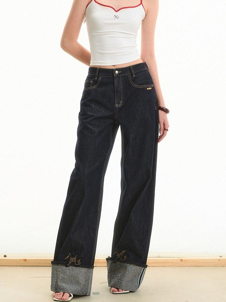 NAWSNOTAWEAR High Waist Zip Fly Casual Loose Fit Women Bristol Blue Wide Leg Jeans