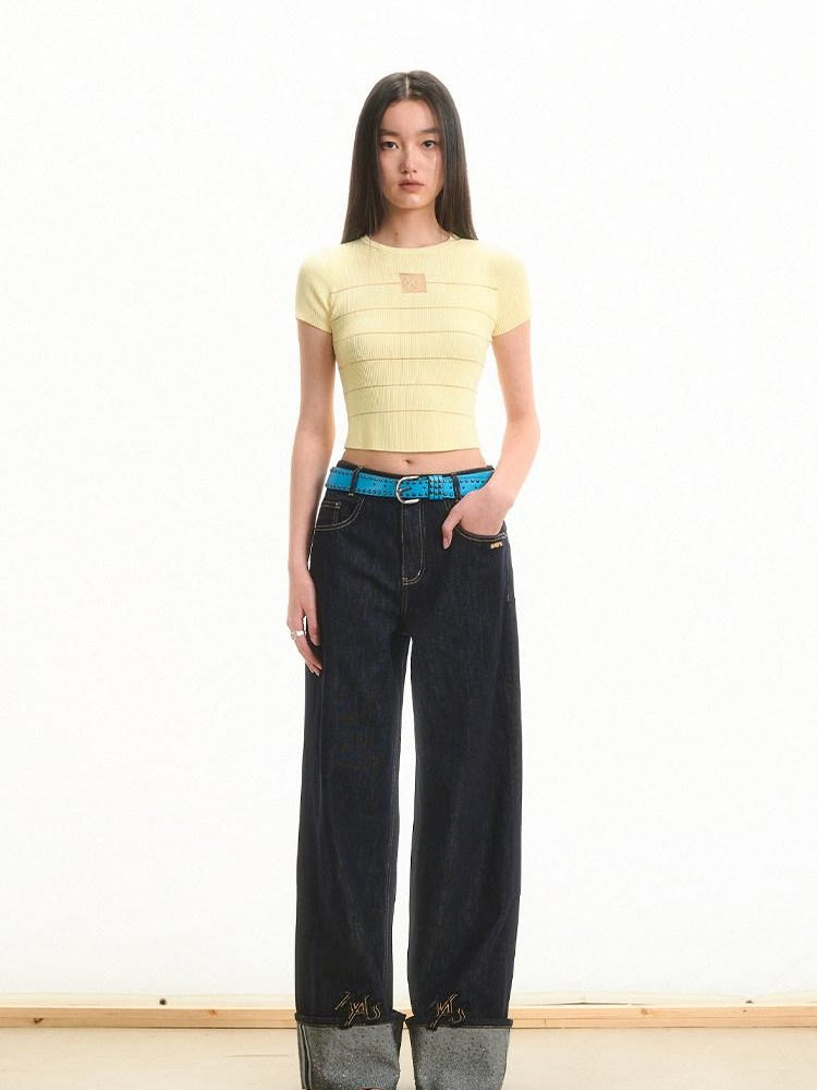 NAWSNOTAWEAR High Waist Zip Fly Casual Loose Fit Women Bristol Blue Wide Leg Jeans