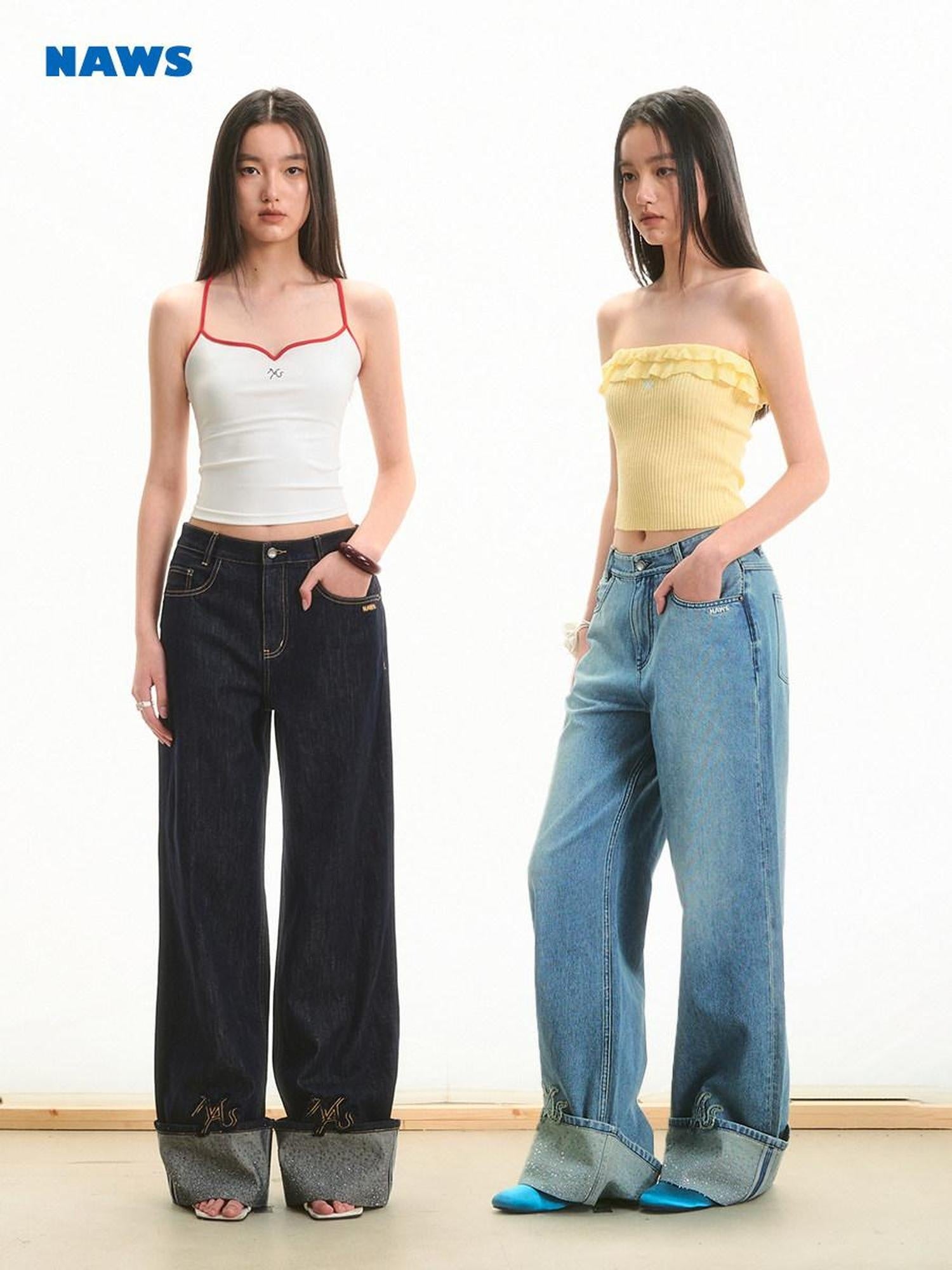 NAWSNOTAWEAR High Waist Zip Fly Casual Loose Fit Women Bristol Blue Wide Leg Jeans