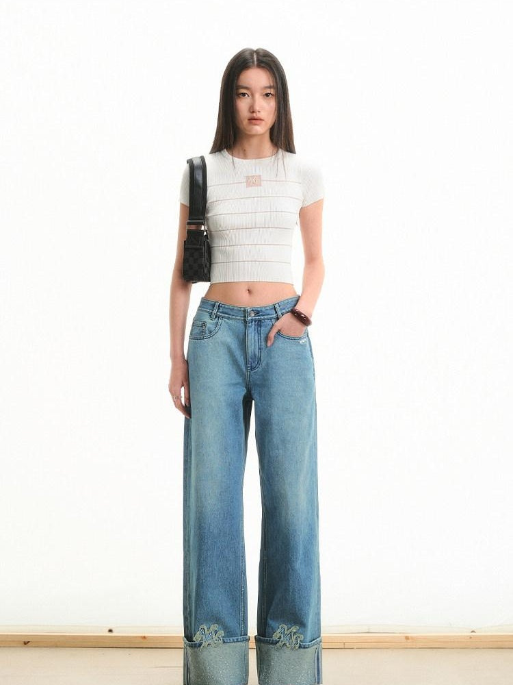 NAWSNOTAWEAR High Waist Zip Fly Casual Loose Fit Women Bristol Blue Wide Leg Jeans