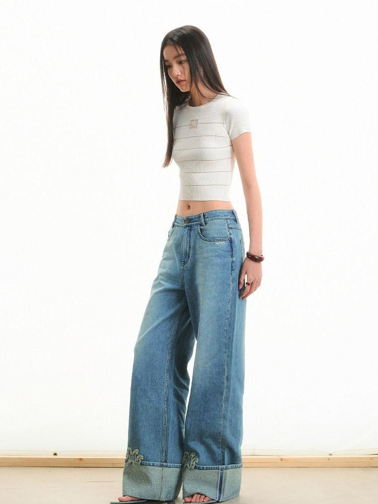 NAWSNOTAWEAR High Waist Zip Fly Casual Loose Fit Women Bristol Blue Wide Leg Jeans