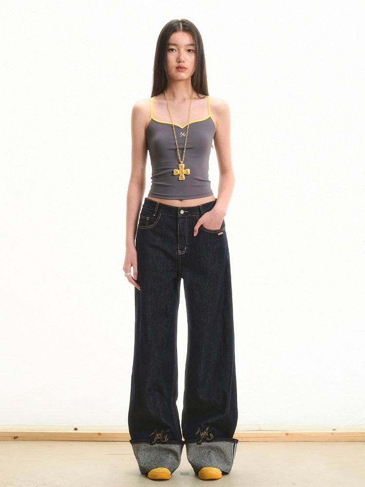 NAWSNOTAWEAR High Waist Zip Fly Casual Loose Fit Women Bristol Blue Wide Leg Jeans