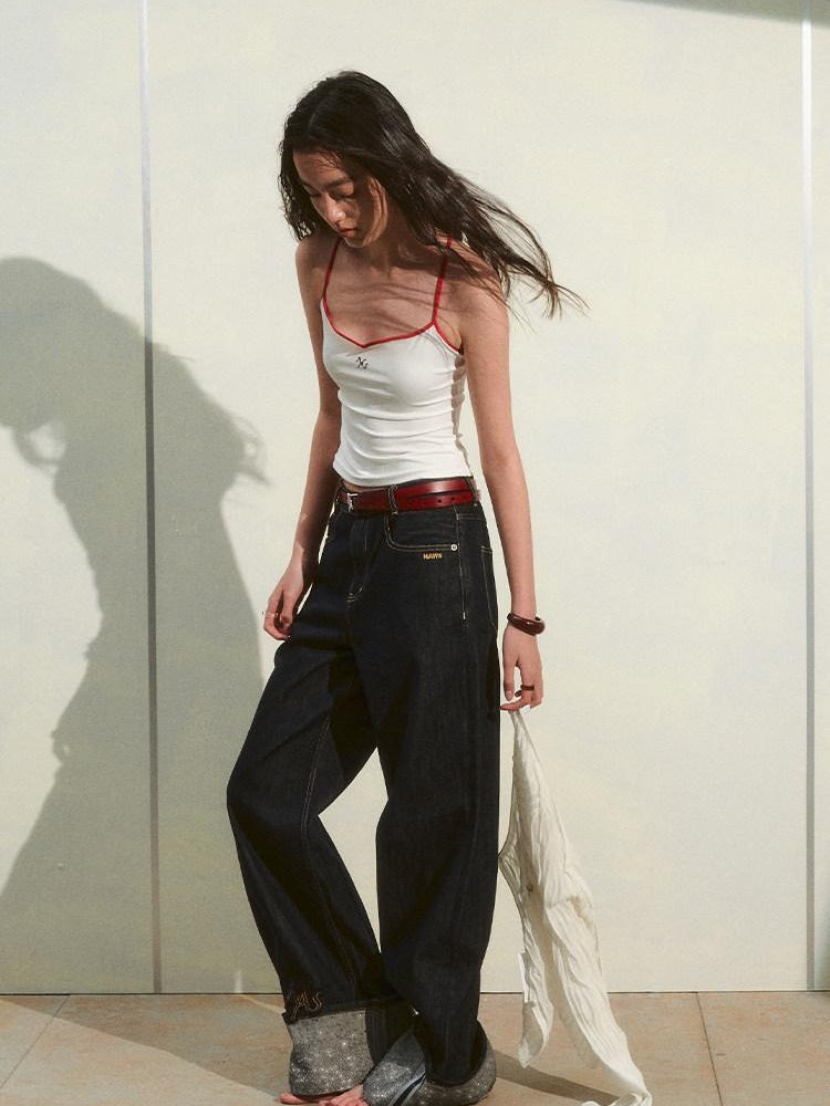 NAWSNOTAWEAR High Waist Zip Fly Casual Loose Fit Women Bristol Blue Wide Leg Jeans