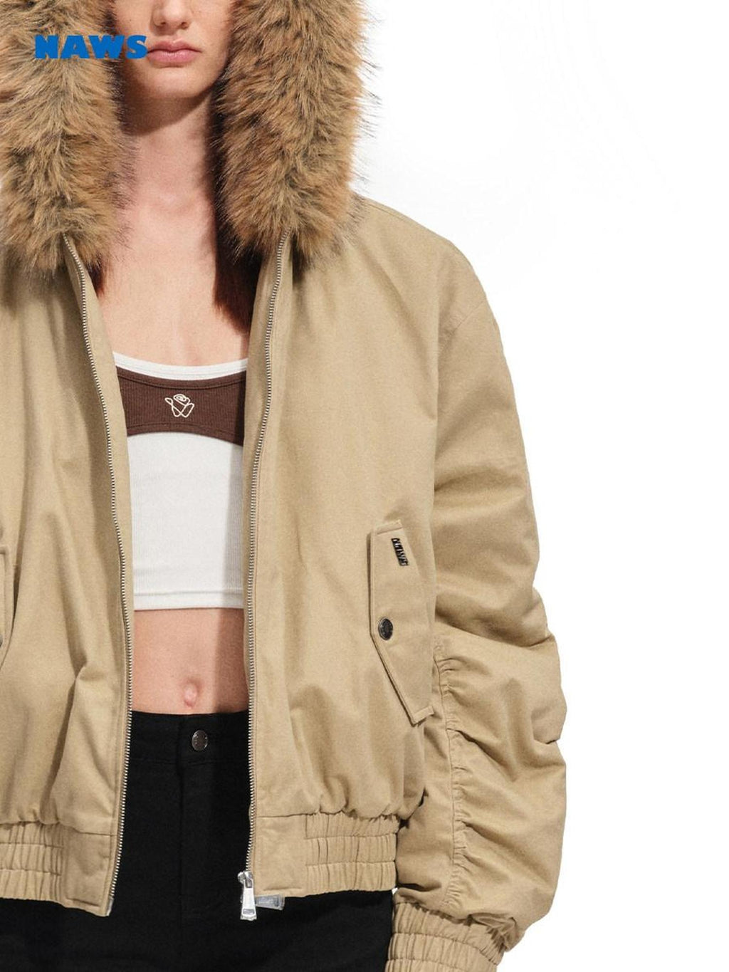 NAWSNOTAWEAR Hooded Zip Front Vintage Straight Fit Gray Mist Coffee Women Puffer Jackets