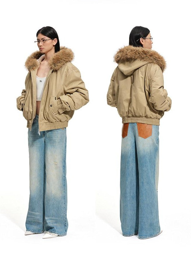 NAWSNOTAWEAR Hooded Zip Front Vintage Straight Fit Gray Mist Coffee Women Puffer Jackets