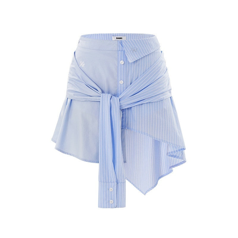 NAWSNOTAWEAR_Iris_Blue_Cotton_Tie_Irregular_Hem_Loose_Commuter_Mid_Waist_Women_Mini_Skirts_MISSTT