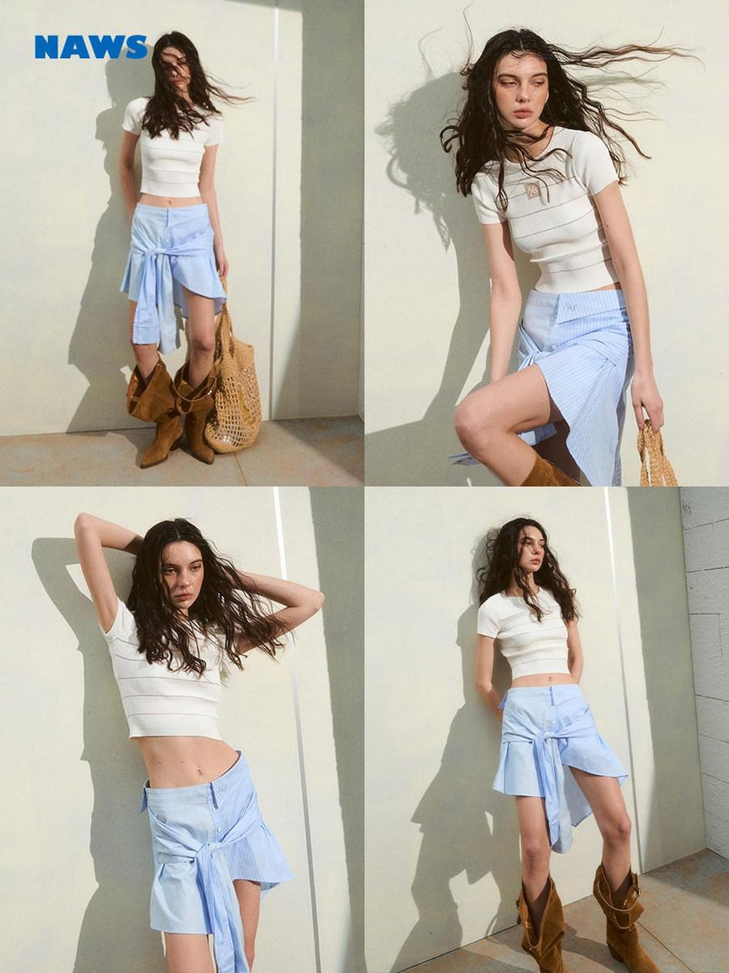 NAWSNOTAWEAR Iris Blue Cotton Tie Irregular Hem Loose Commuter Mid Waist Women Mini Skirts
