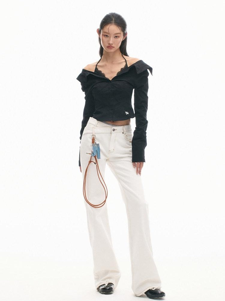 NAWSNOTAWEAR Lace Cotton Slim Fit Street Style Long Sleeve Women Classic Solid Blouses