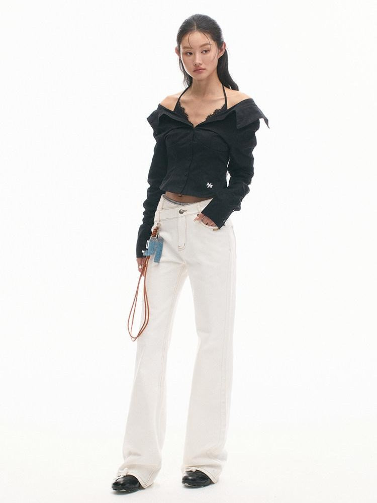 NAWSNOTAWEAR Lace Cotton Slim Fit Street Style Long Sleeve Women Classic Solid Blouses