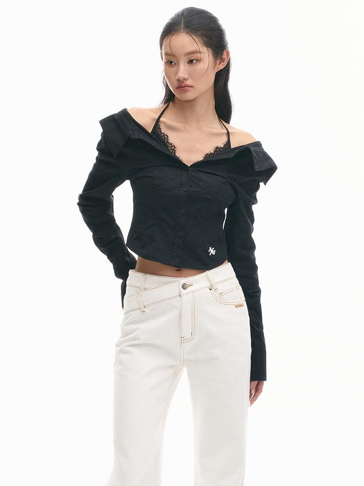 NAWSNOTAWEAR Lace Cotton Slim Fit Street Style Long Sleeve Women Classic Solid Blouses