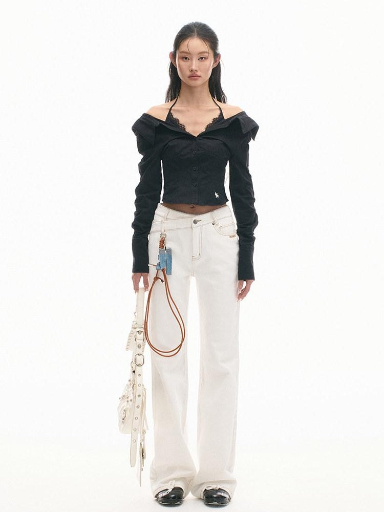 NAWSNOTAWEAR Lace Cotton Slim Fit Street Style Long Sleeve Women Classic Solid Blouses