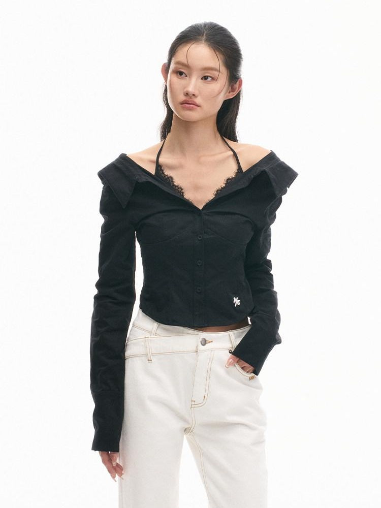 NAWSNOTAWEAR Lace Cotton Slim Fit Street Style Long Sleeve Women Classic Solid Blouses
