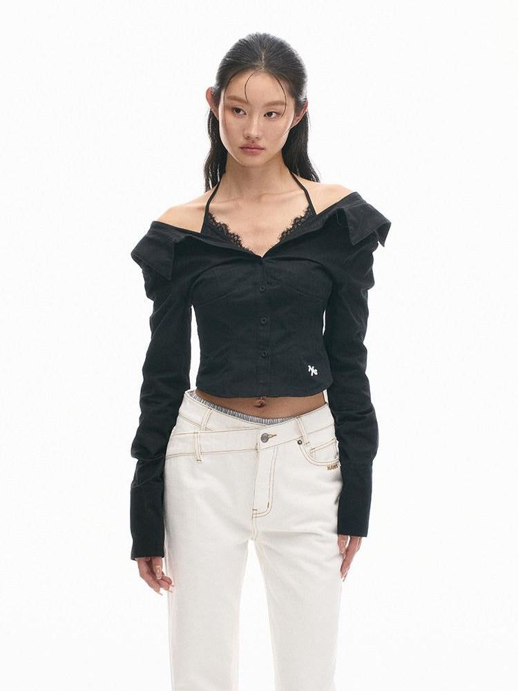 NAWSNOTAWEAR Lace Cotton Slim Fit Street Style Long Sleeve Women Classic Solid Blouses