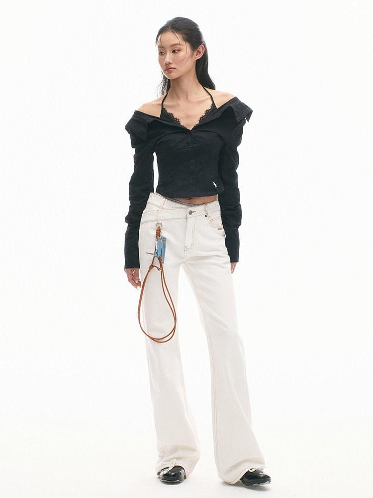 NAWSNOTAWEAR Lace Cotton Slim Fit Street Style Long Sleeve Women Classic Solid Blouses