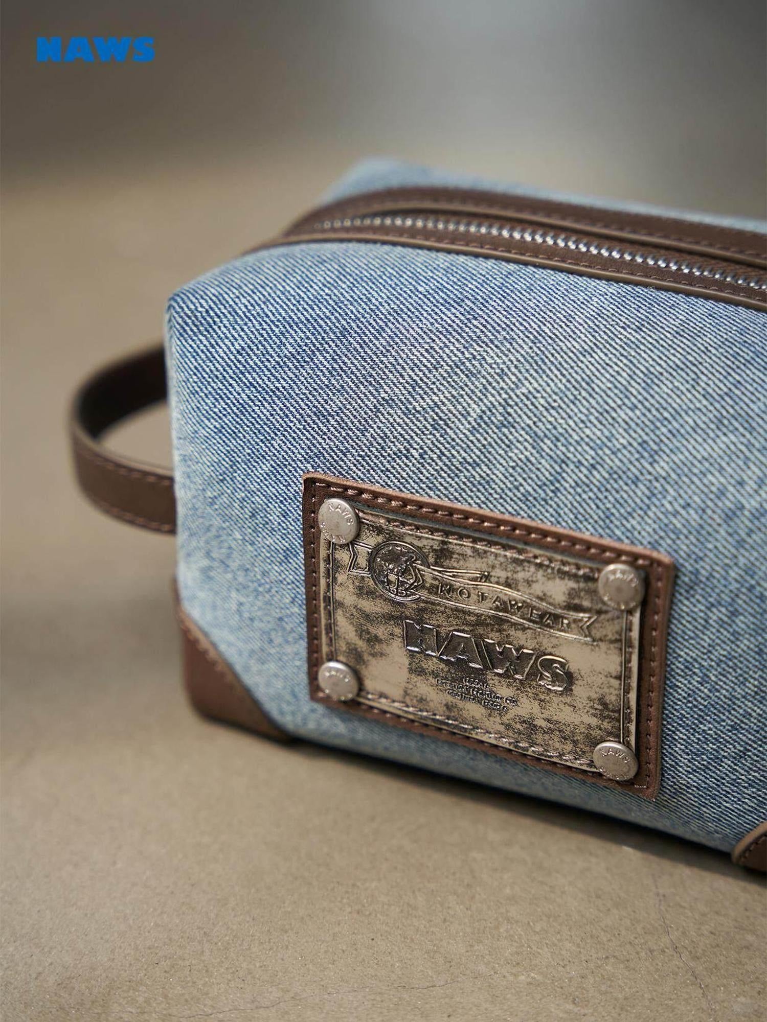 NAWSNOTAWEAR Large Capacity Waterproof Denim Blue Makeup Pouch Travel Cosmetic Bags