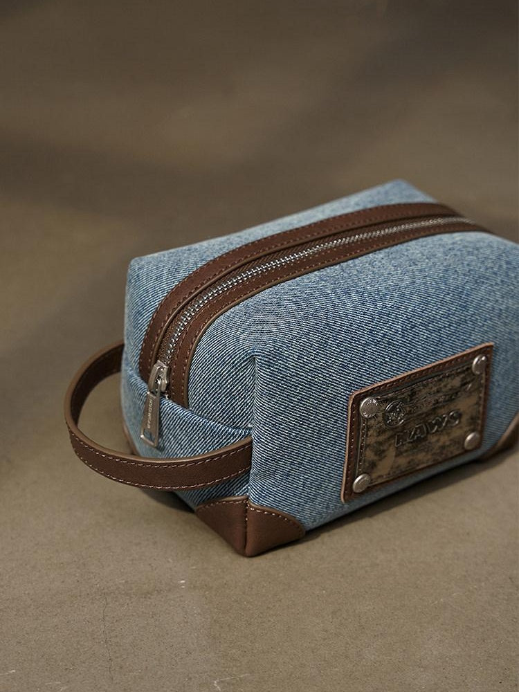 NAWSNOTAWEAR Large Capacity Waterproof Denim Blue Makeup Pouch Travel Cosmetic Bags