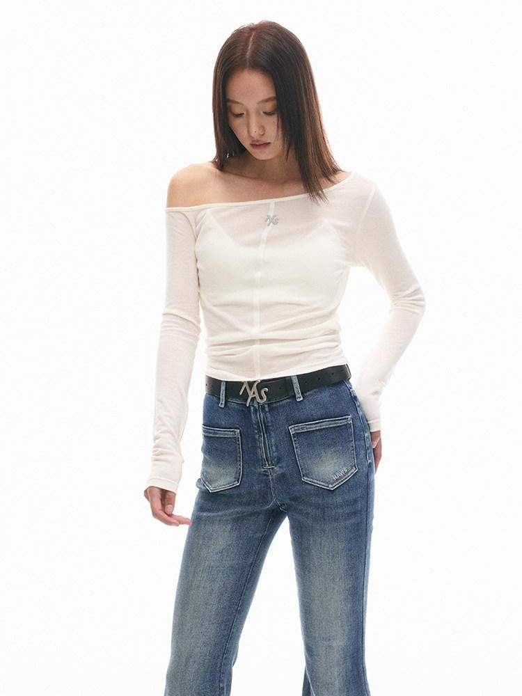 NAWSNOTAWEAR Light 100% Cotton Sexy Chic Women Solid Off White Long Sleeve T-Shirts