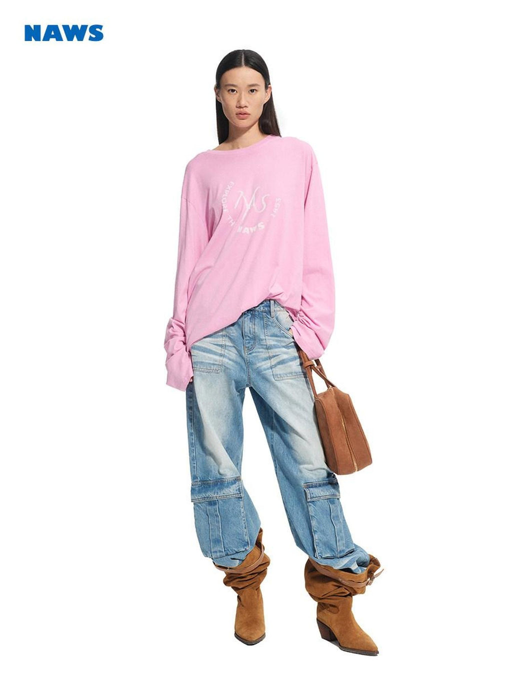 NAWSNOTAWEAR Lightweight Cotton Linen Oversized Casual Women Logo Long Sleeve T-Shirts