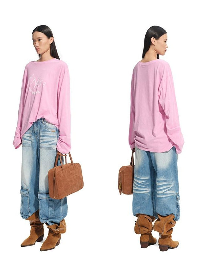 NAWSNOTAWEAR Lightweight Cotton Linen Oversized Casual Women Logo Long Sleeve T-Shirts