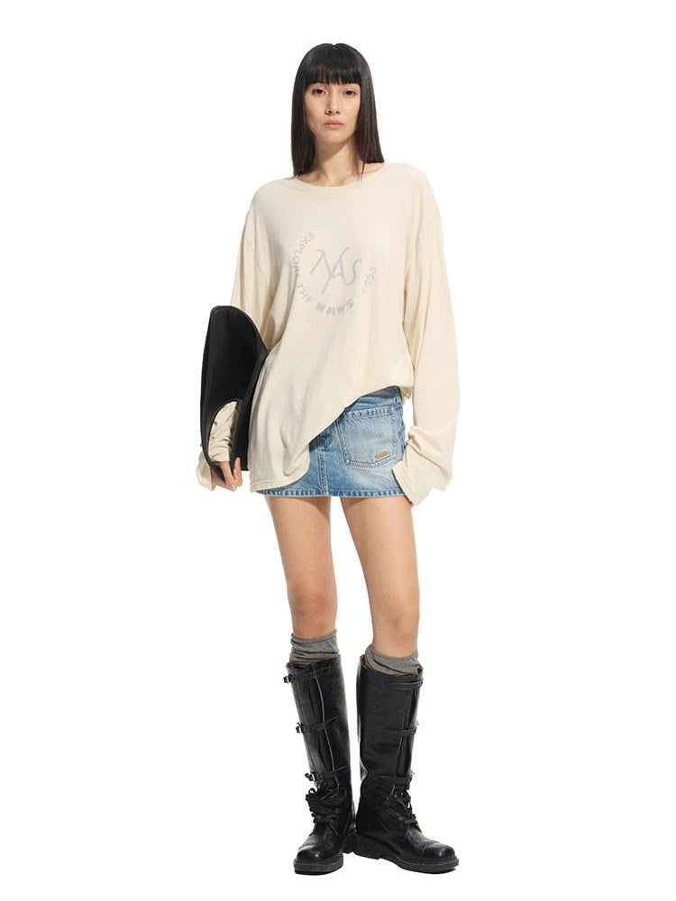 NAWSNOTAWEAR Lightweight Cotton Linen Oversized Casual Women Logo Long Sleeve T-Shirts