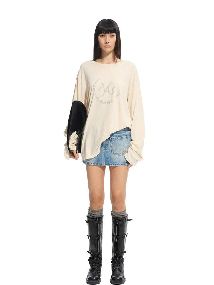 NAWSNOTAWEAR Lightweight Cotton Linen Oversized Casual Women Logo Long Sleeve T-Shirts