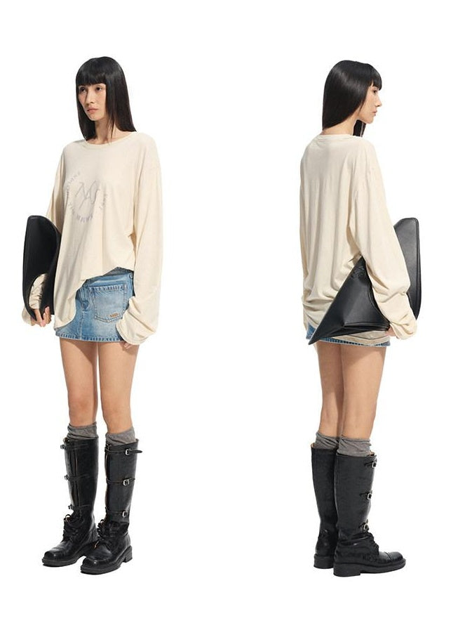 NAWSNOTAWEAR Lightweight Cotton Linen Oversized Casual Women Logo Long Sleeve T-Shirts