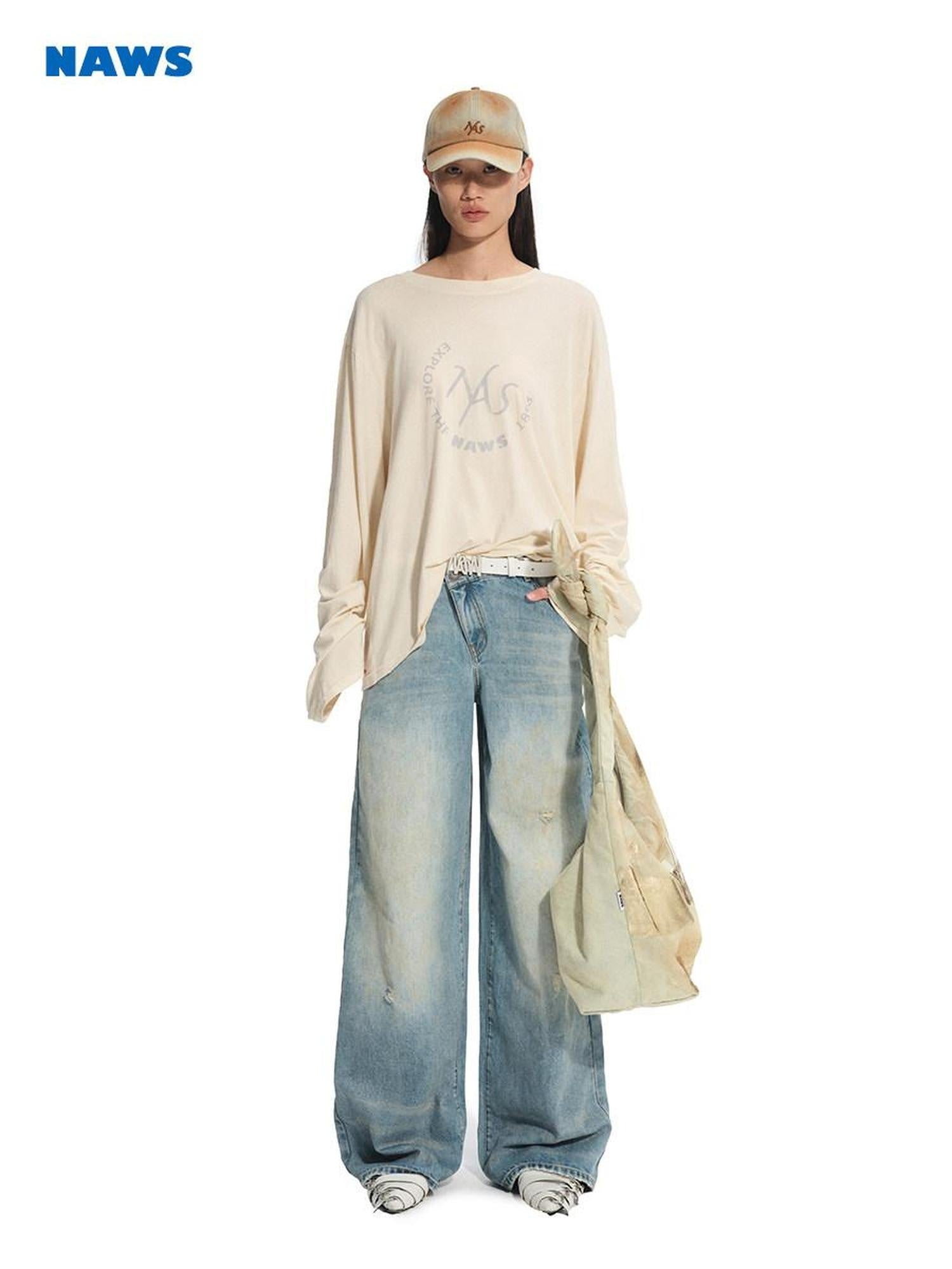 NAWSNOTAWEAR Lightweight Cotton Linen Oversized Casual Women Logo Long Sleeve T-Shirts