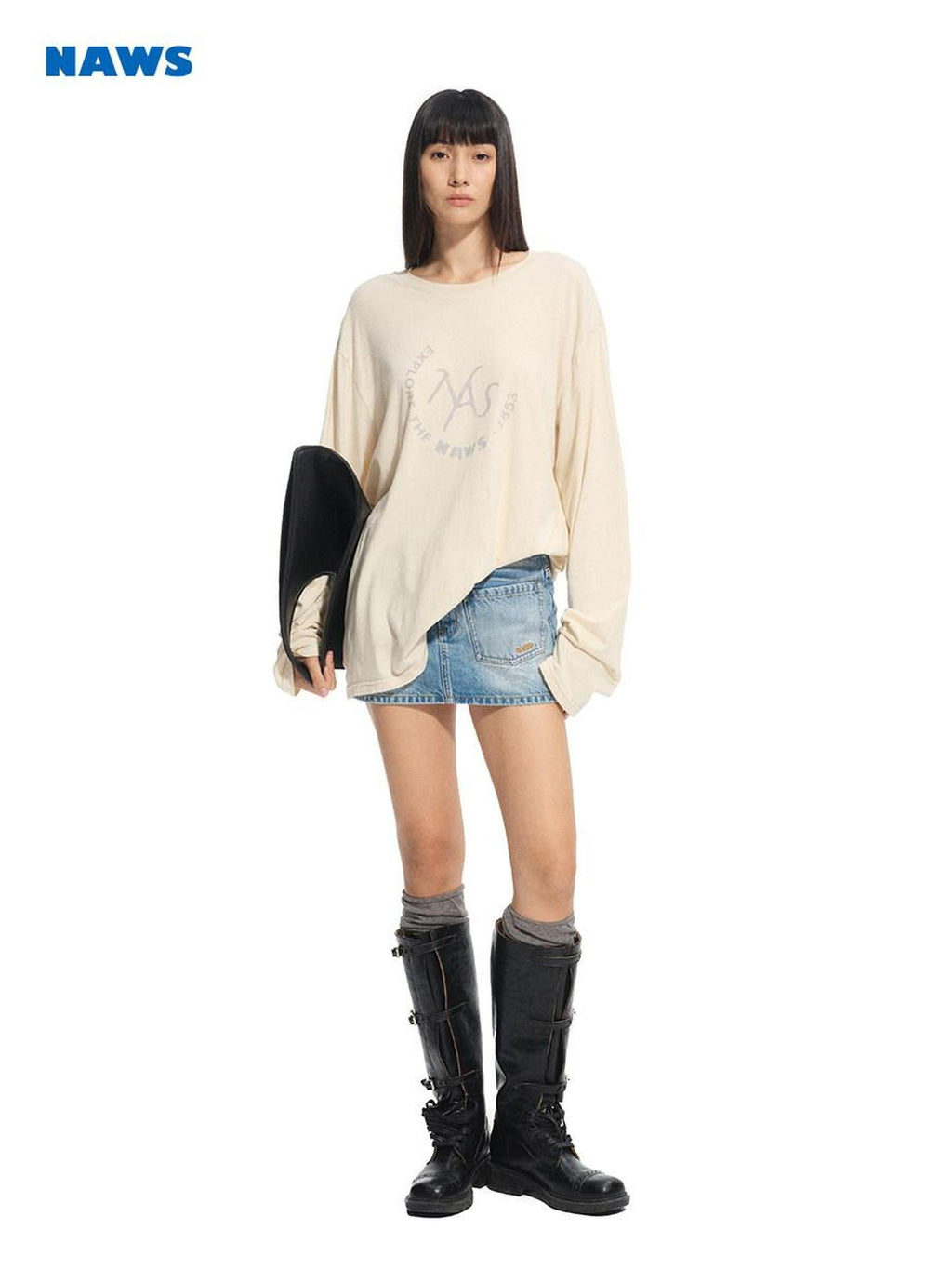 NAWSNOTAWEAR Lightweight Cotton Linen Oversized Casual Women Logo Long Sleeve T-Shirts