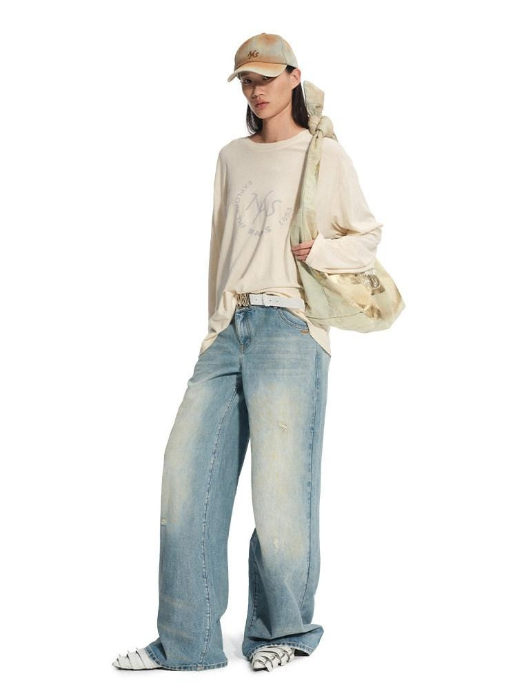 NAWSNOTAWEAR Lightweight Cotton Linen Oversized Casual Women Logo Long Sleeve T-Shirts