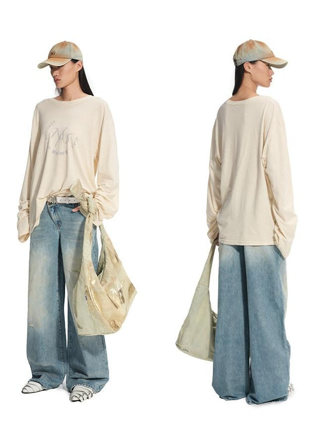 NAWSNOTAWEAR Lightweight Cotton Linen Oversized Casual Women Logo Long Sleeve T-Shirts