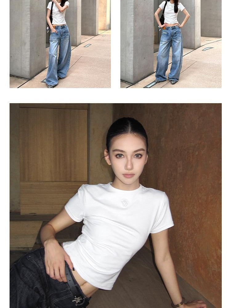 NAWSNOTAWEAR Lightweight Nylon Slim Fit Crew Neck Women Solid Short Sleeve T-Shirts