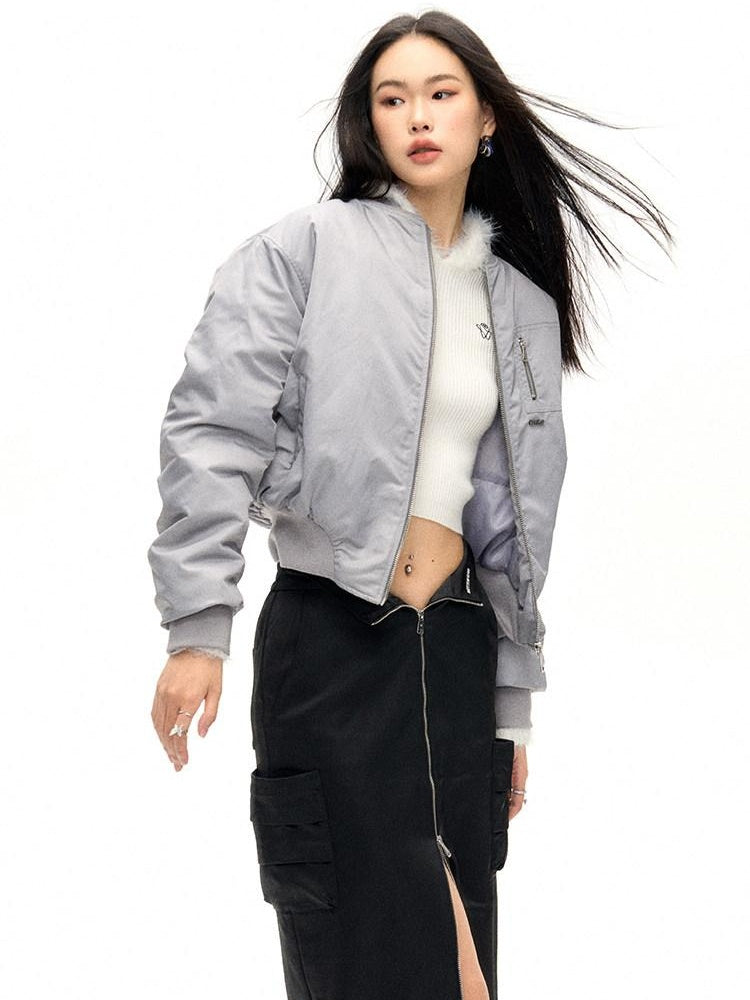 NAWSNOTAWEAR Lightweight Nylon Zip Front Relaxed Fit Commuter Cropped Pocketed Bomber Jackets