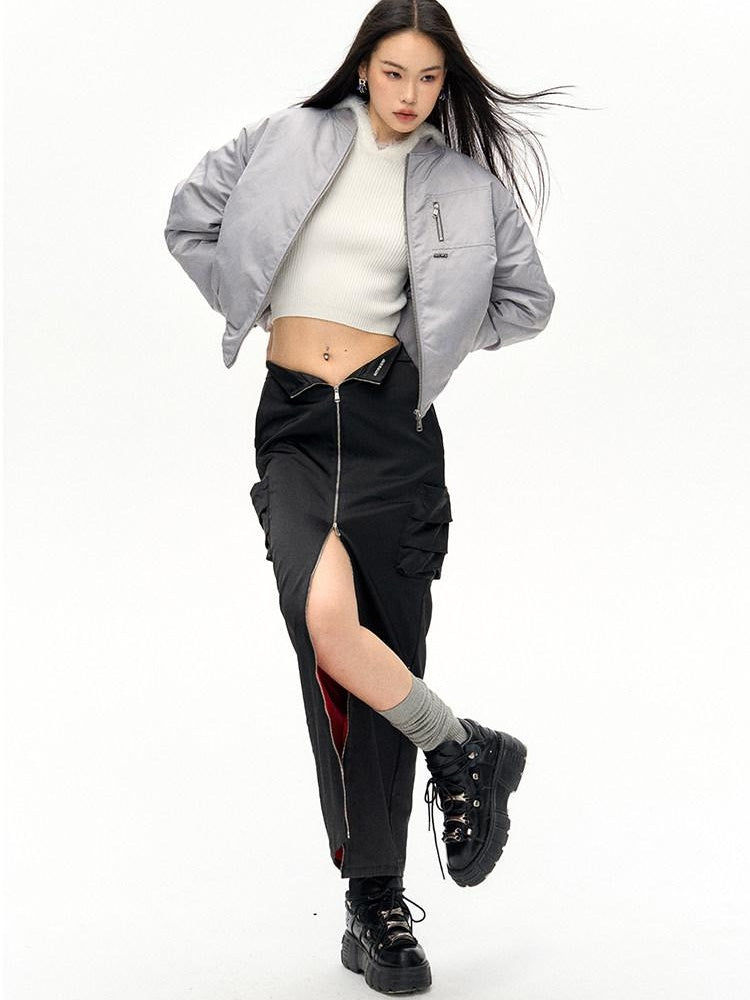 NAWSNOTAWEAR Lightweight Nylon Zip Front Relaxed Fit Commuter Cropped Pocketed Bomber Jackets