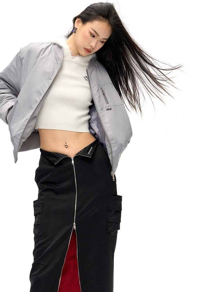 NAWSNOTAWEAR Lightweight Nylon Zip Front Relaxed Fit Commuter Cropped Pocketed Bomber Jackets