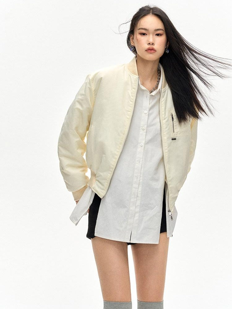 NAWSNOTAWEAR Lightweight Nylon Zip Front Relaxed Fit Commuter Cropped Pocketed Bomber Jackets