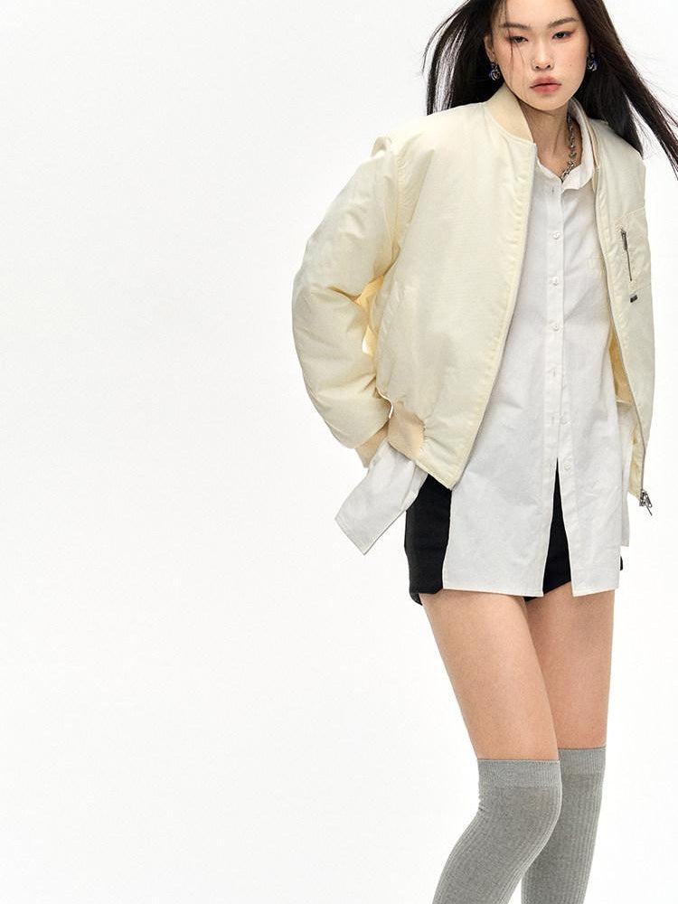 NAWSNOTAWEAR Lightweight Nylon Zip Front Relaxed Fit Commuter Cropped Pocketed Bomber Jackets